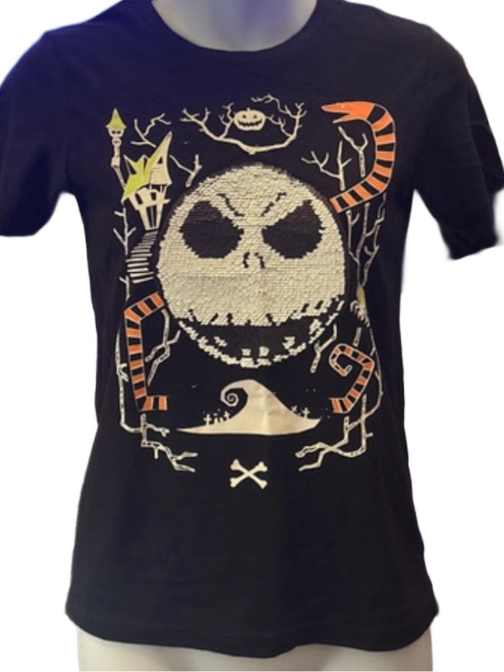 Women’s Nightmare Before Christmas Sequin Baby Tee Size M